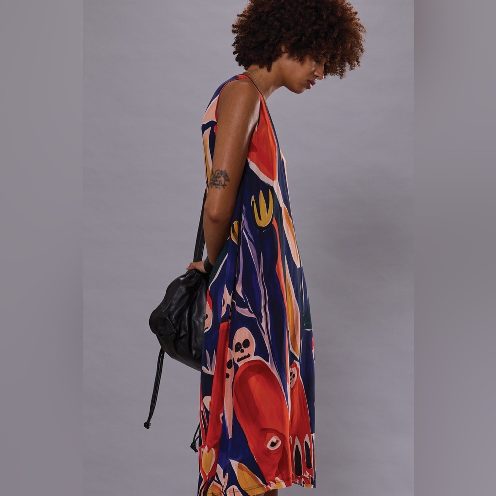 R13 Painterly Printed Midi Dress Sz M NWT Multicolor